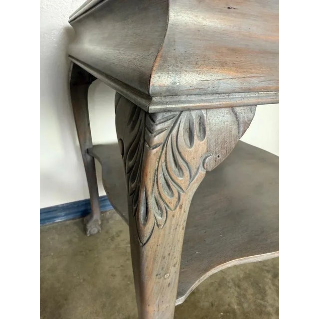 Pair of Distressed English Chippendale End Tables, Leather Tops, 1930s For Sale - Image 11 of 12