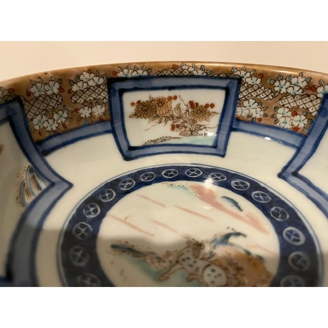 Antique Colored Imari Bowl With Gold Edge and Detailed Painting - Horse in Center For Sale - Image 13 of 18