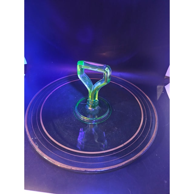 Antique Early 20th Century Center Handle Green Depression/Uranium Glass Serving Platter