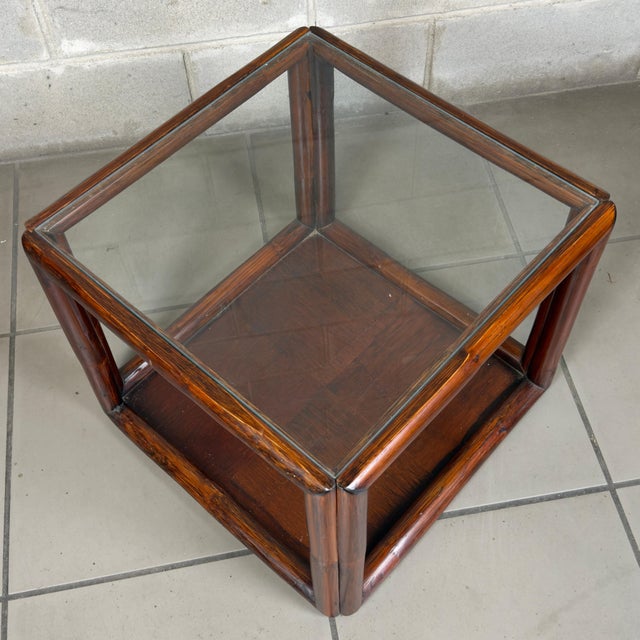 Vintage Italian Square Coffee Table in Wood and Glass, Double Top, 1960s For Sale - Image 3 of 9