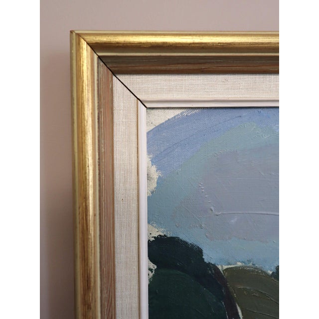 Mid-Century Modern 'Fields Beyond' Vintage Swedish Semi-Abstract Landscape Oil Painting, Framed For Sale - Image 6 of 13