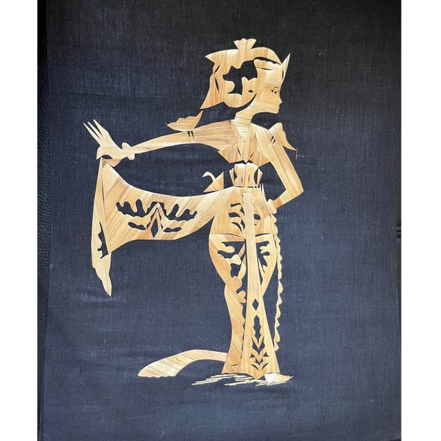 This is a remarkable complete set of 10 vintage Indonesian wheat straw (bamboo shave) art panels. Each panel is hand-...