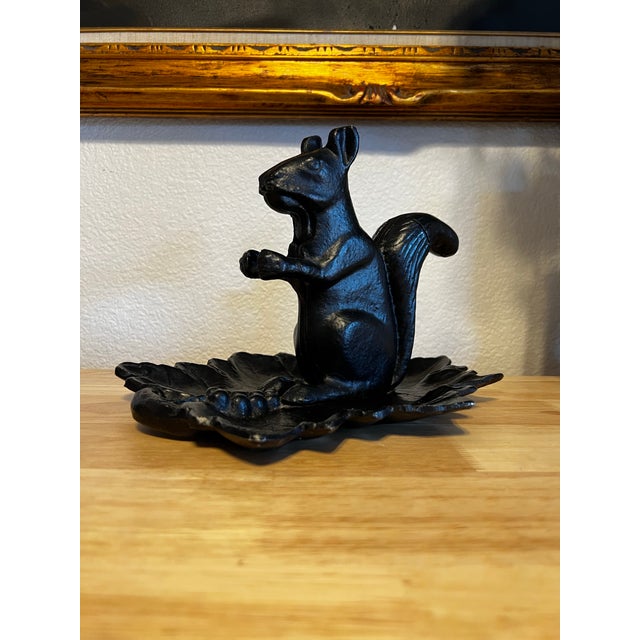 Vintage Cast Aluminum Squirrel Nutcracker With Leaf Tray | Rustic Woodland Serving Piece For Sale - Image 4 of 7
