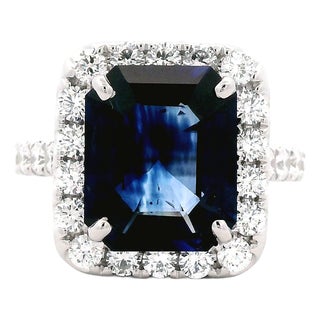 Alexander Beverly Hills Gia 5.45ct Emerald Cut Ceylon Sapphire & Diamond Ring, Size 6.25 For Sale