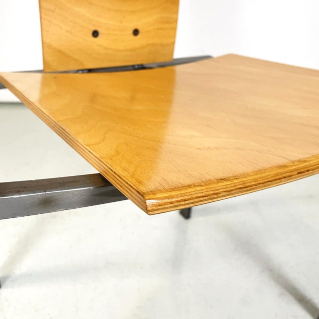 Brown German Modern Squared Chair in Wood and Metal by Karl-Friedrich Foster Kkf, 1980s For Sale - Image 8 of 18