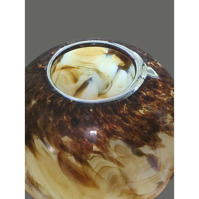 Mid-Century Modern Vintage Italian Hand Blown Art Glass Amber Tan Brown Color Rose Bowl Vase For Sale - Image 3 of 8