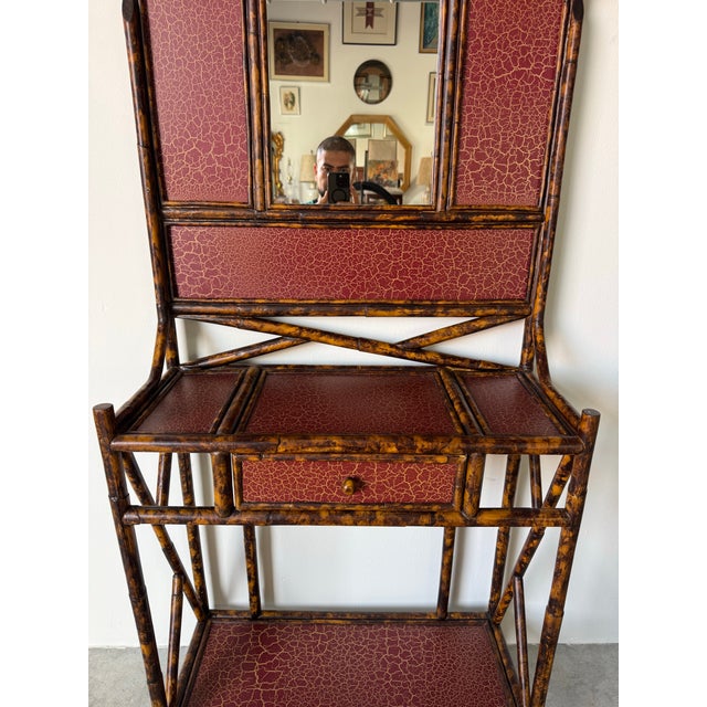 Vintage Maitland-Smith English Style Burnt Bamboo Hall Tree / Coat Rack With Mirror/Sold For Sale - Image 10 of 12