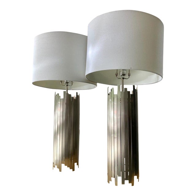 Vintage Modern Metal Brutalist Table Lamps in the Style of Paul Mayen For Sale
