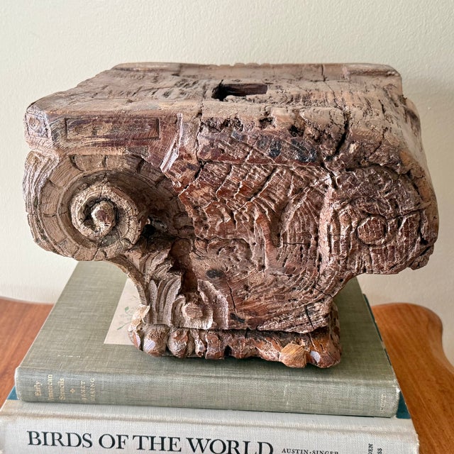 Wood Antique Architectural Wood Carved Corinthian Capital Top For Sale - Image 7 of 12