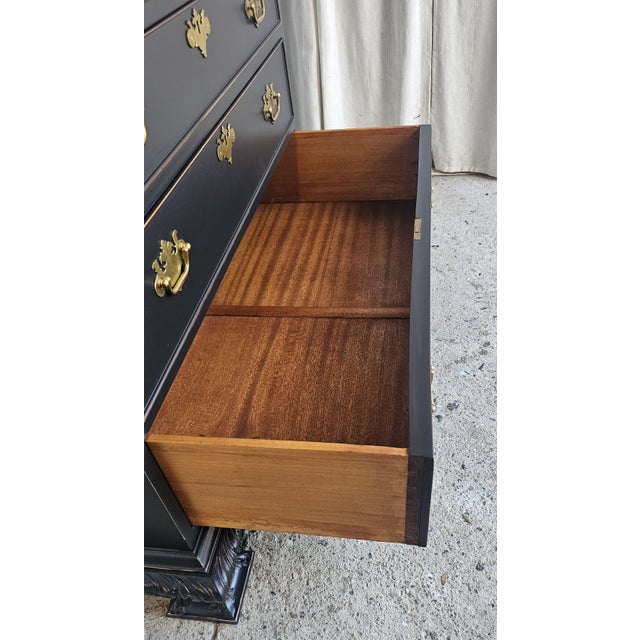 1940s Black Chippendale Style Secretary Desk/ Secretary Hutch, 2 Piece Cabinet For Sale - Image 13 of 17