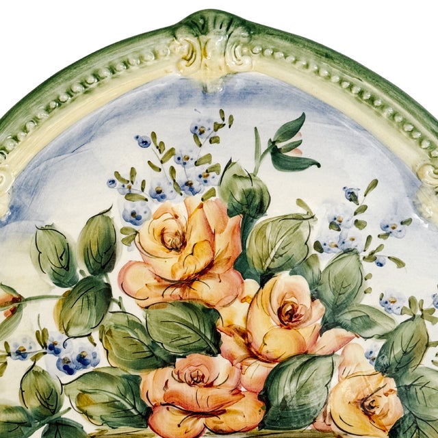 A fantastic late 20th century Italian faience wall plaque by Arte Italica featuring a hand-painted still life of lush,...