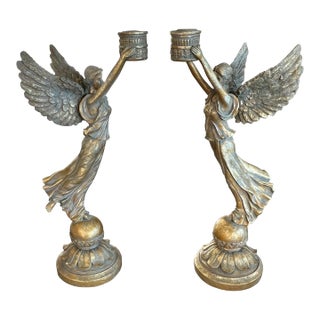 French Empire Angel Candlesticks in Gold a Pair For Sale