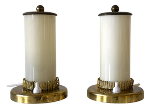 Mid-Century Modern Bedside Table Lamps in Opaline Glass and Brass, Germany, 1950s, Set of 2