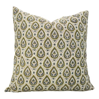 Fabdivine Handcrafted Block Print Cushion Cover 16x16 Inch Viscose Linen-Pan Patti For Sale