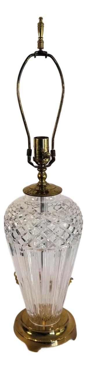 Vintage 1990s Waterford Crystal Belline Table Lamp W/ Brass Accents
