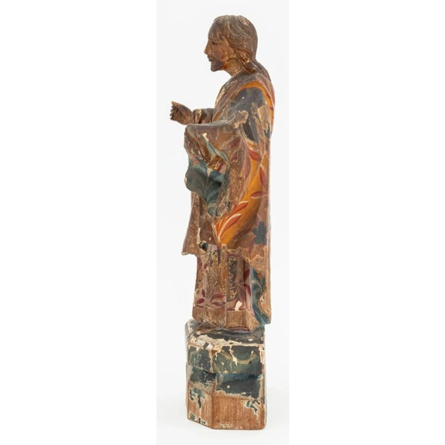 Standing Saint Painted & Carved Wood Sculpture For Sale - Image 4 of 6