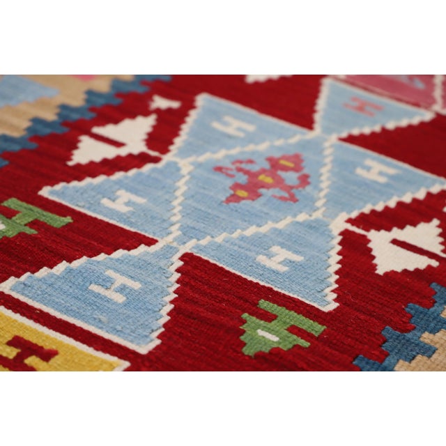 1980s Southwestern Style Hand Knotted Geometric Design Oushak Kilim Runner Rug For Sale In Sacramento - Image 6 of 10