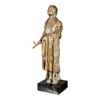 Carl Kauba "Chief Wolf Robe" Patinated Bronze Sculpture on Marble Base For Sale