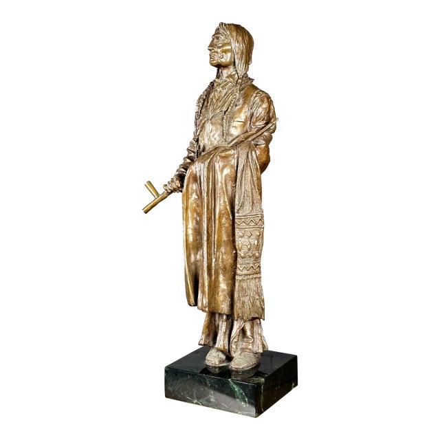 Carl Kauba "Chief Wolf Robe" Patinated Bronze Sculpture on Marble Base For Sale