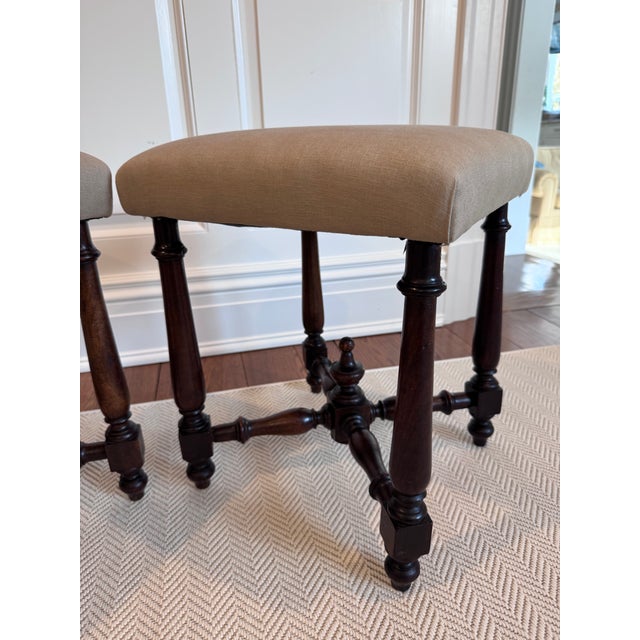 English Pair of Antique 19th Century English Upholstered Foot Stools For Sale - Image 3 of 15