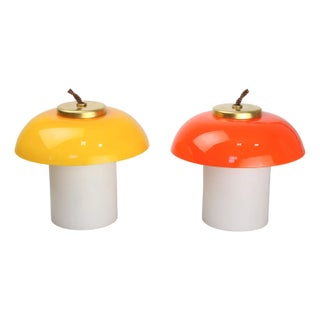 Mid-Century Glass & Brass Mushroom Table Lamps, Set of 2, Set of 2 For Sale