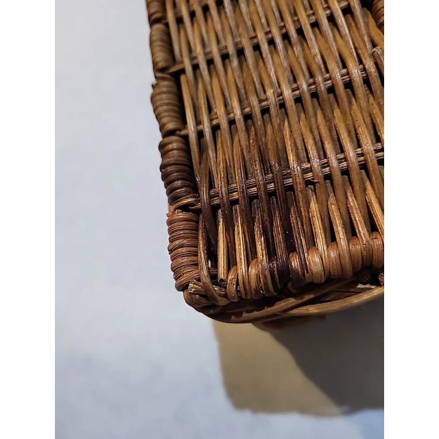 Brown Vintage Wicker Storage Basket Woven Lidded For Sale - Image 8 of 8