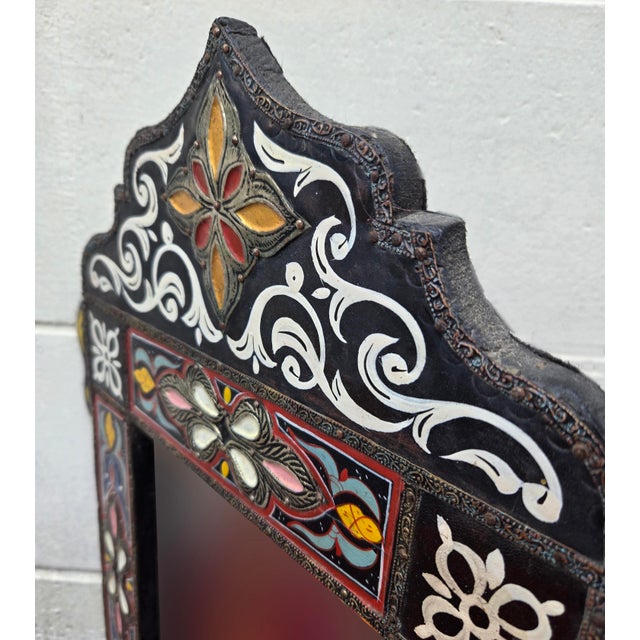 1990s Vintage Moroccan Hand‑Painted Arched Mirror For Sale - Image 5 of 6