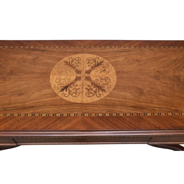 1960s Mahogany Library or Console Table With Marquetry Top Inlay in Center For Sale In West Palm - Image 6 of 6