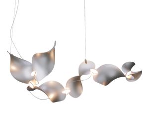 Dune 6 Curve Chandelier with Silver Anodized Shades by Daniel Becker for Moss Objects