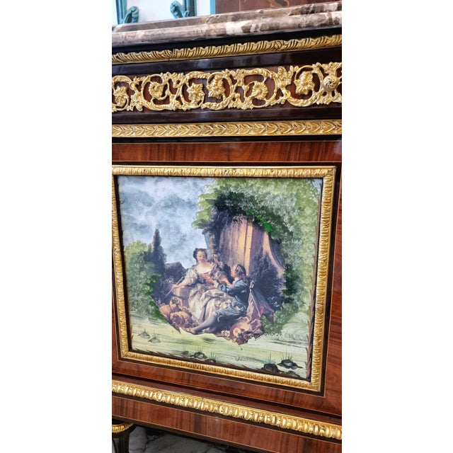 2020s French Louis XVI Style Sideboard – Heavy Wood, Marble Top, Gilded Bronze & Central Scenic Panel For Sale - Image 5 of 5
