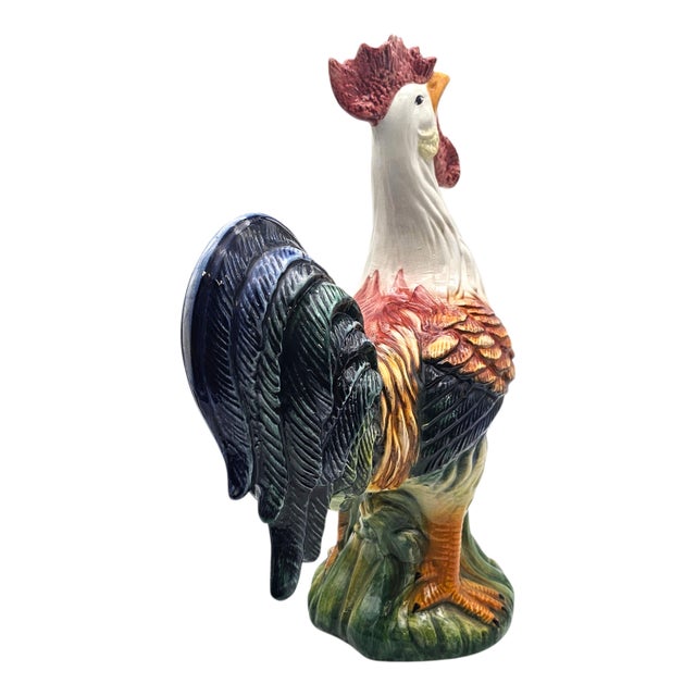 Italian Ceramic Rooster & Hen Pair 20" | Hand-Painted Signed Italy For Sale - Image 13 of 16