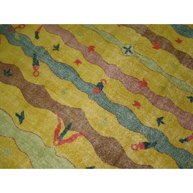 Mid 20th Century Zabihi Collection Yellow Turkish Deco Rug For Sale - Image 5 of 10