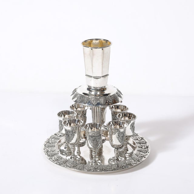 Mid-Century Silver Plated Fountain Kiddush Cup Set in Grape & Vine Motif For Sale - Image 4 of 18