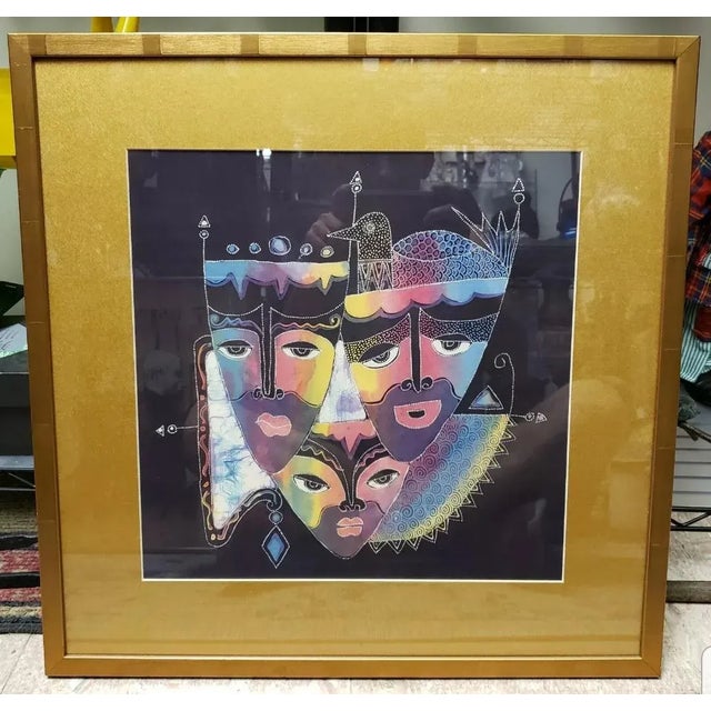 Indian Indian Three Faces of Krishna Silk Painting For Sale - Image 3 of 3