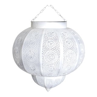 Moroccan White Painted Metal Hanging Lamp For Sale