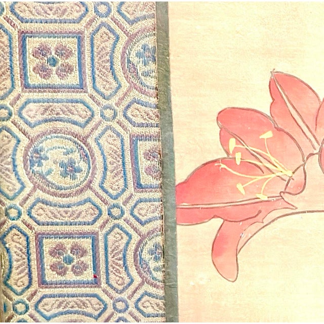 Ecru Vintage Chinese Floral Watercolor Ju Cheng Bamboo Frame For Sale - Image 8 of 12