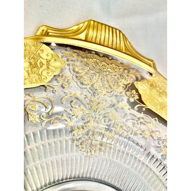 19th Century Gold Encrusted Clear Glass Server With Handles For Sale - Image 4 of 6