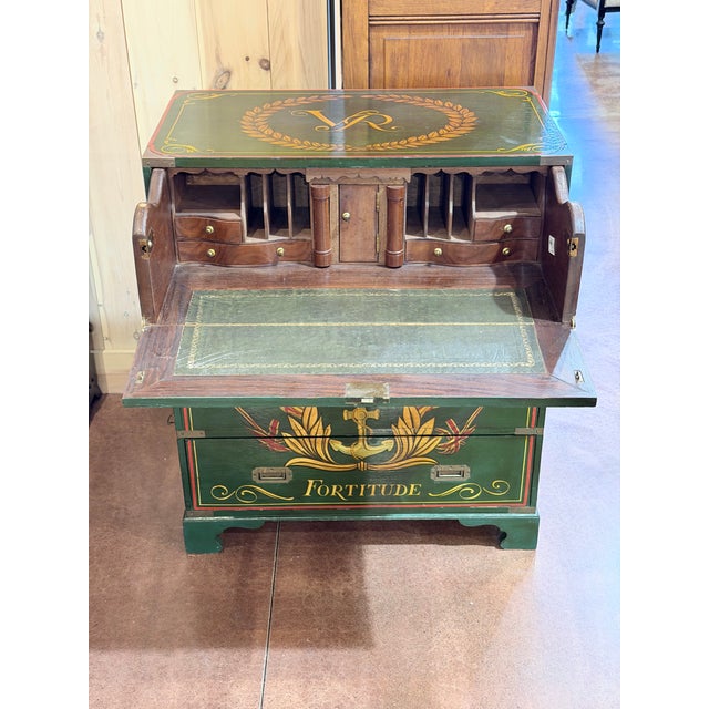 19th Century Antique Victorian Naval Campaign Secretary Chest With Hand Painted Maritime Motifs For Sale - Image 5 of 12