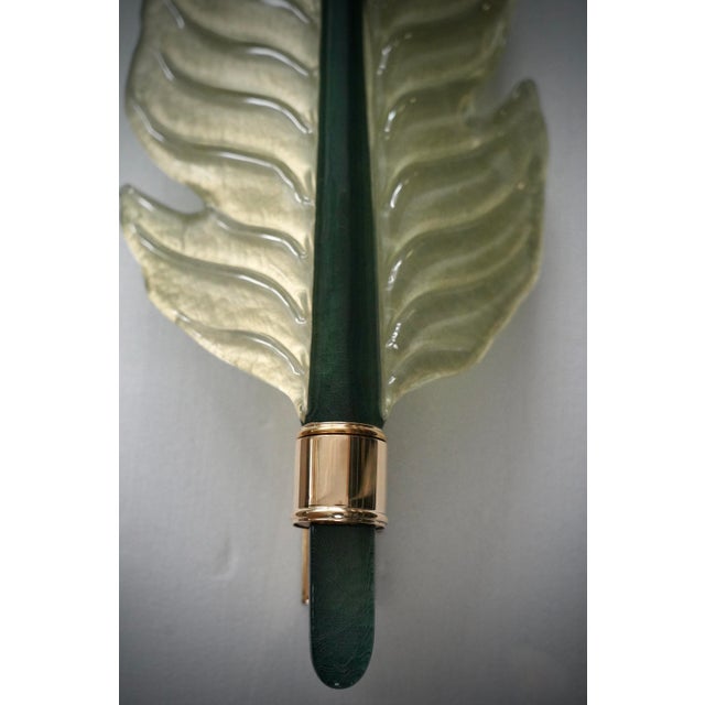Mid-Century Modern Murano Green Glass and Brass Wall Light, 1980s For Sale - Image 3 of 9