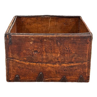Antique 19th Century Dovetailed Wooden Storage Box With Iron Reinforcements For Sale