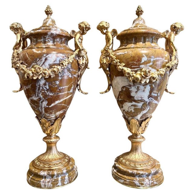 Napoleon III Marble Urns Decorated with Putti, Set of 2 For Sale - Image 16 of 16