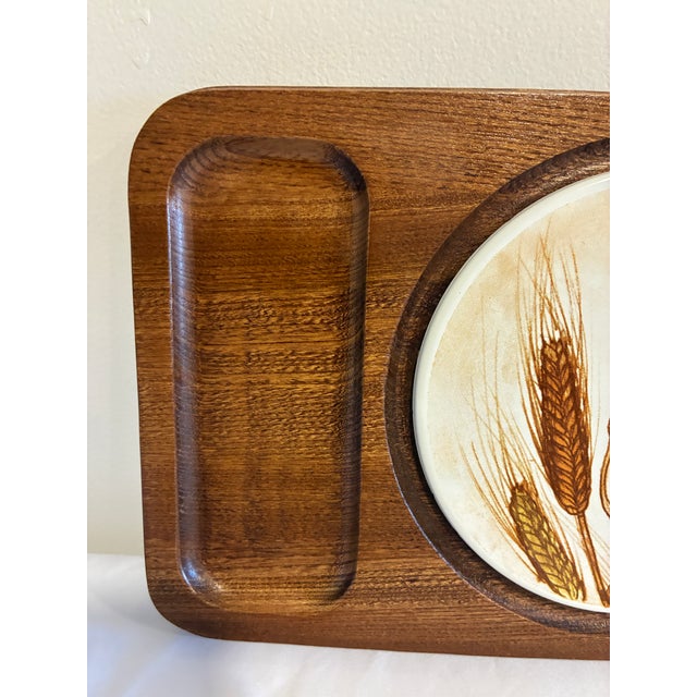 Vintage Goodwood Teak and Ceramic Tile Serving Tray, Wheat Motif, Japan For Sale - Image 4 of 10