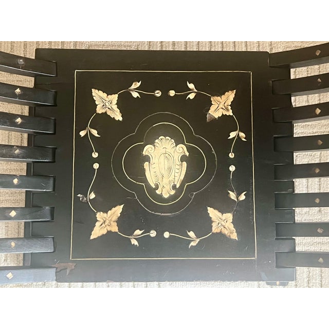19th-Century Antique Italian Renaissance Revival Inlaid Bone Savonarola Chair For Sale - Image 16 of 18