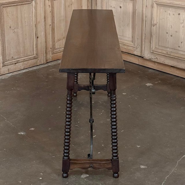 19th Century Spanish Walnut Console ~ Sofa Table With Wrought Iron For Sale - Image 10 of 18