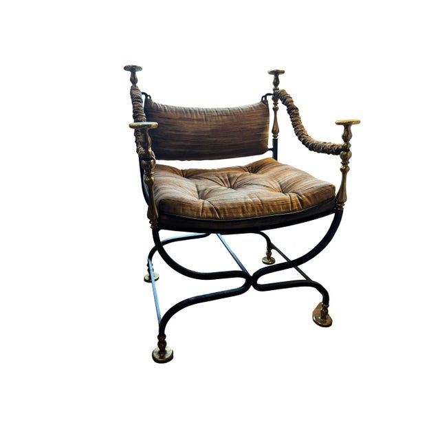 Mid 20th Century Maison Jansen Curule Dining Chairs With Kravet Couture Collection Velvet Fabric For Sale - Image 5 of 7