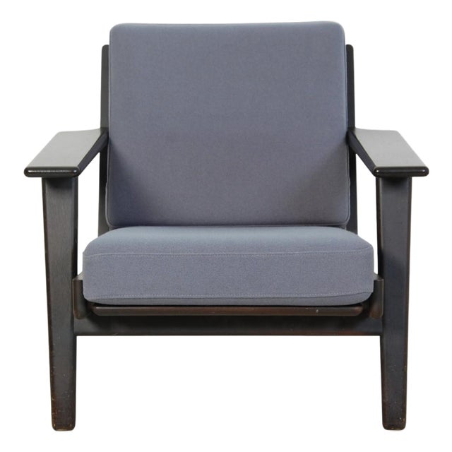 Black GE290 Chair in Blue Fabric by Hans Wegner, 1990s For Sale