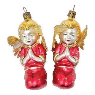 Vintage German Glass Praying Angel Christmas Ornaments – Pair For Sale