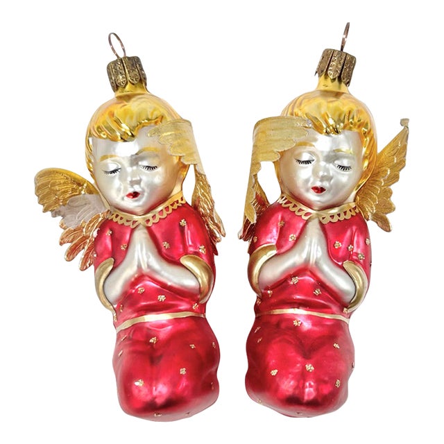 Vintage German Glass Praying Angel Christmas Ornaments – Pair For Sale
