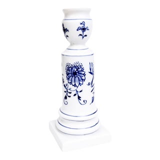 Porcelain Candlestick with Blue Floral Pattern fom Meissen, 1980s For Sale