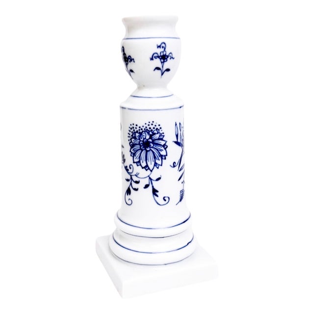 Porcelain Candlestick with Blue Floral Pattern fom Meissen, 1980s For Sale